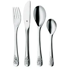 WMF children Cutlery set 4-pieces Zwerge Cromargan 18/10 stainless steel brushed suitable from 3 years with embossed designs Kleinkind-Besteck Edelstahl