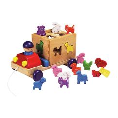 Spielba Holzspielwaren Lastwagen mit Tieren und Sortierspiel
