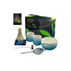 Teanagoo Matcha-Set, 9teilig mit Ausgiesschale, Hellblau