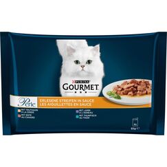 Purina Gourmet Perle Erlesene Streifen 4x85g Truthahn, Thunfisch, Ente, Lamm