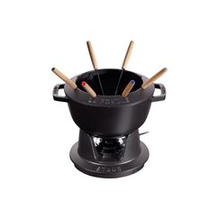 Staub Fondue Set schwarz m. 2 Griffen rund. 20cm