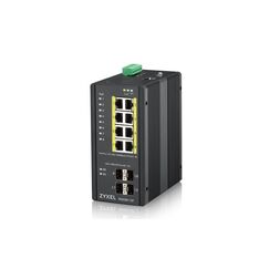 Zyxel RGS200-12P: 12 Port DIN Rail Switch 8xGE PoE+, 4x SFP, -40-+75°C, IP30