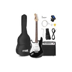 MAX GigKit Blk LftH E-Gitarrenset, Linkshänder, schwarz