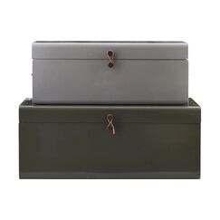 House Doctor Aufbewahrungsbox Metal Grau-Grün, 52x26x20 cm (LxBxH), Eisen,Leder