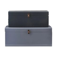 House Doctor Aufbewahrungsbox Metal Blau, 52x26x20 cm (LxBxH), Eisen,Leder