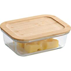 Kesper Aufbewahrungsglas Bambusdeckel Eckig, 19,6 x 14,5 x 6,1 cm