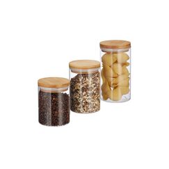 Relaxdays Vorratsglas mit Bambusdeckel 3er Set, 3 verschiedene Grössen