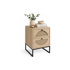 Relaxdays Nachttisch mit Rattan-Details Hellbraun
