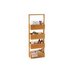 relaxdays Badregal Bambus, 4 Ablagen
