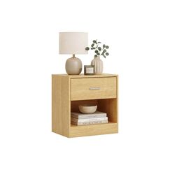 Relaxdays Nachttisch mit Schublade H x B x T: ca. 41 x 39 x 28 cm, Hellbraun