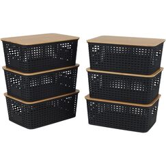 relaxdays Aufbewahrungsbox mit Deckel 6er Set, Schwarz