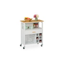 relaxdays Küchenwagen mit Weinregal 80 x 65 x 35 cm, Weiss