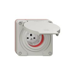 Feller NEVO UP Nass-Steckdose 1xTyp 25 16A 400V mit Steckklemm IP55 rote Dicht lichtgr