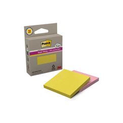 Post-It 3M Post-it Super Sticky Recycling Notes 2 Blöcke à 70 Blatt, 76x76mm, gelb, rosa