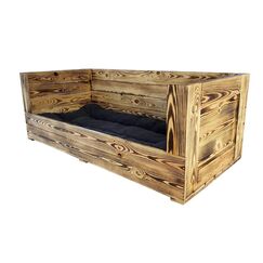 Holz Zollhaus Vintage Hundesofa XXL geflammt mit anthrazit Kissen