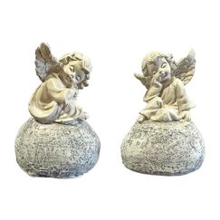 Dameco Grabdekoration Engel, 2er Set Grau, Polyresin, 4.2x5.8x8 cm (LxBxH)