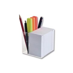 Folia Zettelbox mit Stiftehalter Transparent, Papier: weiss