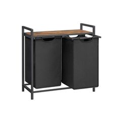 Songmics Wäschekorb mit 2 Fächern, Schwarz 73x33x72 cm (LxBxH), Traglast verschieden