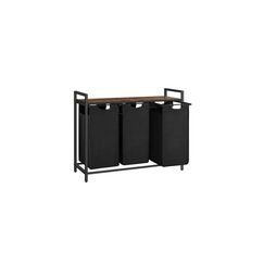Songmics Wäschekorb mit 3 Fächern, Schwarz 92.5x33x71 cm (LxBxH), Traglast verschieden