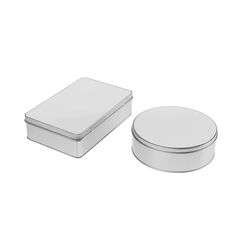 FTM Metalldose Set à 2 Stk. weiss/silber 20x13cm + rund D15.2cm, für Sublimation
