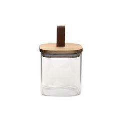 COCON Vorratsdose eckig 600ml Glas, 10x10x10cm, Deckel Akazie