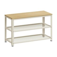 Vasagle Schuhgestell Natur-Weiss,3 Ablagen 73x30x45 cm, Stahl, Spanplatte