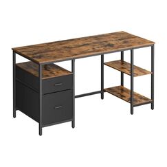 Vasagle Bürotisch braun-schwarz mit Platte 140x60cm, 2 Schubladen, 2 Regale