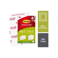 Command 3M Command Bilder-Montagestreifen S+M weiss, 18 Set, Traglast: 1.8kg und 5.4 kg