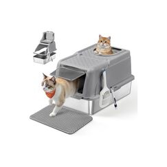 Feandrea Katzentoilette Edelstahl XL 61 x 41 x 36.5 cm, grau