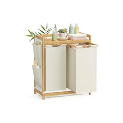 Songmics Wäschekorb mit 2 Fächern, Natur 63.2x33x78 cm, Bambus, Textilien