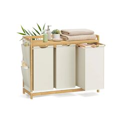 Songmics Wäschekorb mit 3 Fächern, Natur 93.8x33x78 cm, Bambus, Textilien