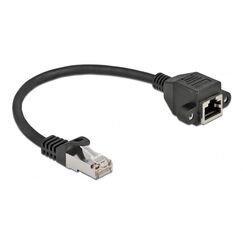 DeLOCK Netzwerk Verlängerungskabel S/FTP RJ45 Stecker zu RJ45 Buchse Cat.6A 25 cm schwarz, Länge: 0,25 m