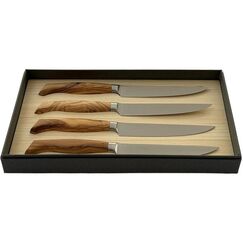 Wok Steakmesser 4er Set Olive Olivenholz geschmiedeter Sollinger Stahl
