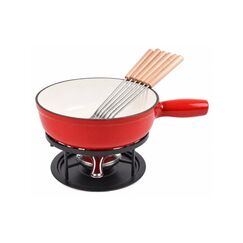COCON Fondue Set bc rot Kohlenstahl Rechaud , 6 Gabeln,
