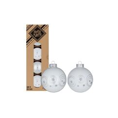 Holly & Jolly H&J Weihnachtskugel Pure White, 4 Stück dekoriert, Glas, D: 6 cm