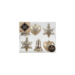 Holly & Jolly H&J Weihnachtskugeln Creamy Gold, 6 Stk. verschiedene Formen, 8 cm, Kunststoff