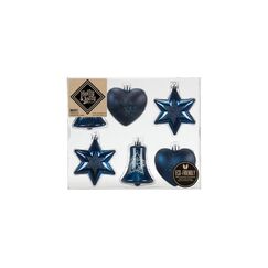 Holly & Jolly H&J Weihnachtskugel Night Blue, 6 Stk. verschiedene Formen, 8 cm, Kunststoff