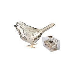 Holly & Jolly H&J Weihnachtskugel Vogel Creamy Gold 4 Stück, 8 cm, Kunststoff