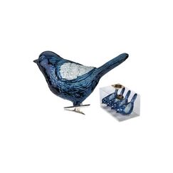 Holly & Jolly H&J Weihnachtskugel Vogel Night Blue 4 Stück, 8 cm, Kunststoff