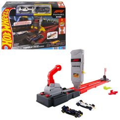 Hot Wheels City Racing Formel-1-Startaufstellung-Trackset mit 2 Die-Cast-F1-Autos im Maßstab 1:64