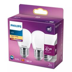 Philips Filament-Kerzenlampe, Milchglas, 40W, P45, E27 x2
