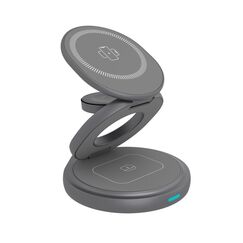 ICY BOX IB-SH101-CH, 3 in 1 klappbarer Ständer mit kabelloser Ladefunktion, magnetisch, für Smartphone, Inear-Kopfhörer und Smartwatch, Aluminium