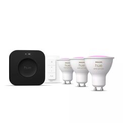 Philips Hue White and Color ambiance Starter-Set: 3 GU10-Lampen + Dimmschalter + Hue Bridge Pro
