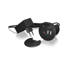 ICY BOX IB-HUB1407 In-Desk 3-Port Charger, 2x USB-A, 1x USB-C, für 60 mm Bohrungen, schwarz
