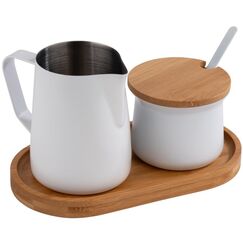 APS-Germany 00631 Zuckerdose Weiß, Holz Bambus, Edelstahl