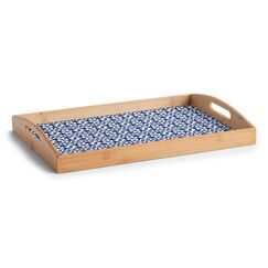 Zeller Present 25389 Klassisches Serviertablett Rechteck Blau, Weiß, Holz