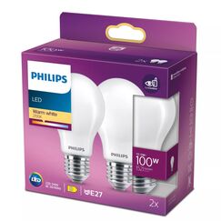 Philips Filament-Lampe Milchglas 100W A60 E27 x2