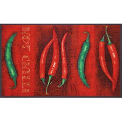 wash+dry Hot Chili Dekorative Fußmatte Drinnen Rechteckig Grün, Rot