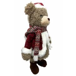 dameco Deko Figur Bär stehend H65cm roter offener Mantel auf Feder wippend montiert