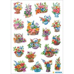 HERMA Sticker Blumen in Körbchen 3 Blatt / 57 Sticker